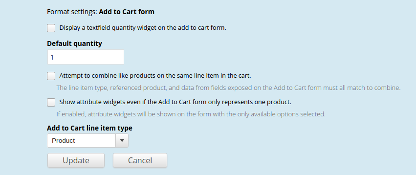 Add to Cart display formatter settings